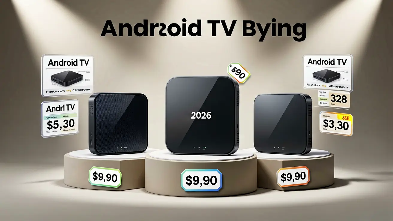 Android TV box with remote control on a modern desk setup