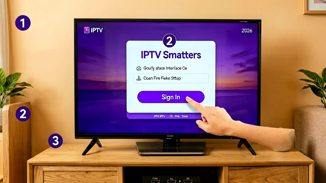 Amazon Fire TV Stick remote with IPTV Smarters app on screen