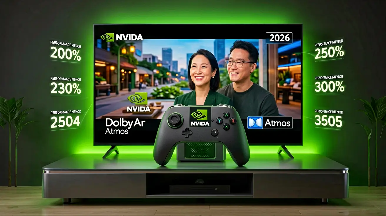 Nvidia Shield TV Pro console with controller on entertainment center